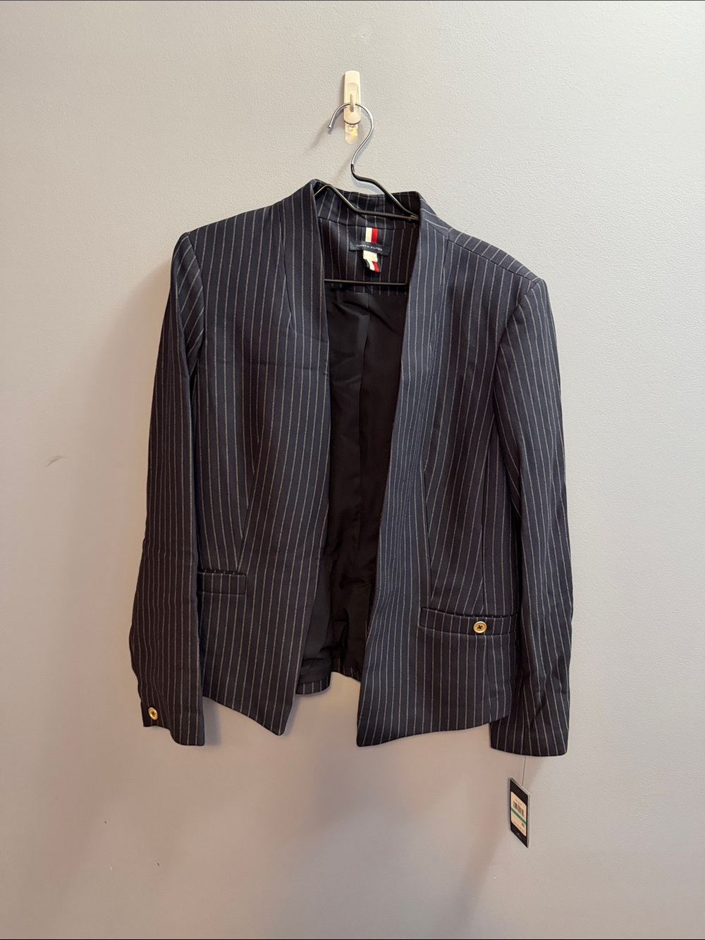 Tommy Hilfiger Navy Pinstripe Open-Front Blazer